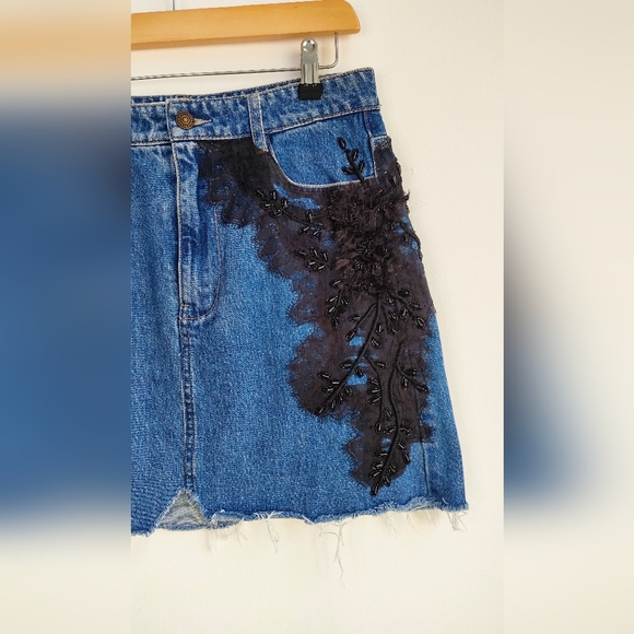 Miss Sixty Blue Denim Mini Skirt With Lace Trim Size L - Picture 4 of 7